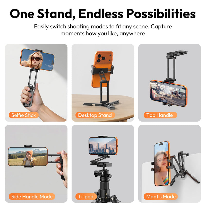 [AUSTRALIA] - ULANZI Phone Tripod Mount with Arca Uka Base, Foldable Mini Tripod with 2 Cold Shoes Handheld Grip Compatible with iPhone17/16/15/ Android, Metal Phone Clamp for Desktop Vlogging Travel 