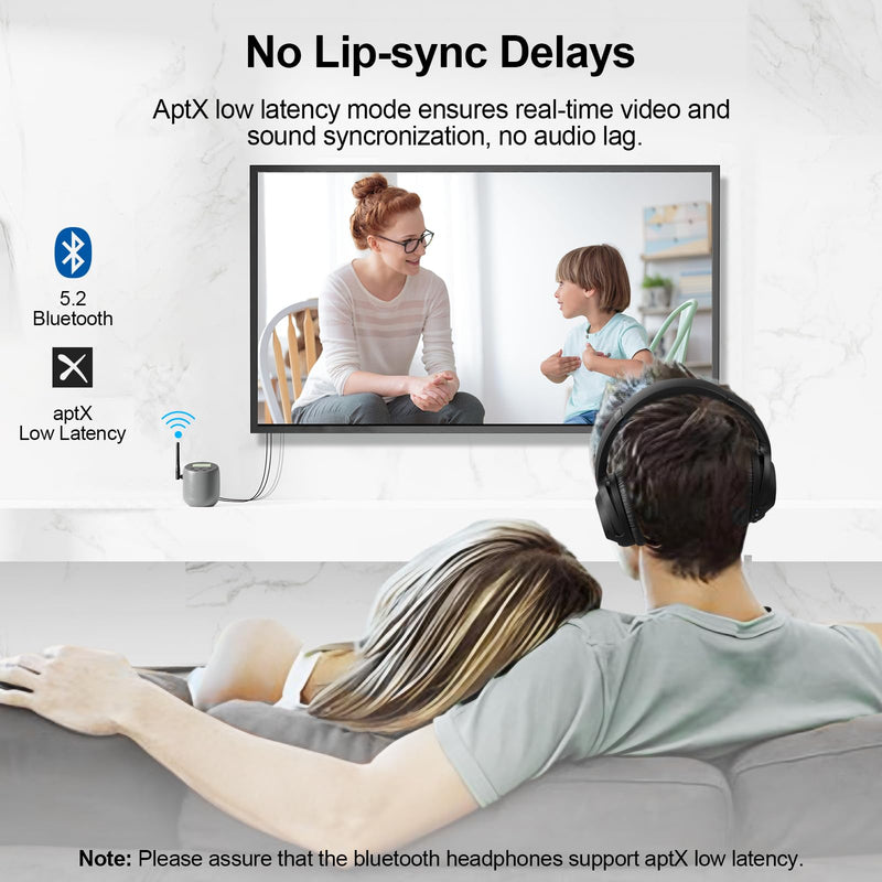1Mii DS70 Bluetooth 5.2 Audio Transmitter for TV to Wireless Headphone/Speaker, LED Display, 100% TV Compatibility Delivers