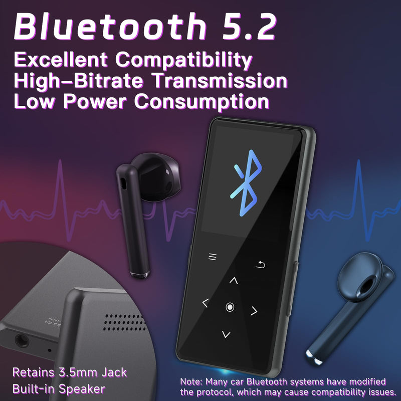 [AUSTRALIA] - 128GB MP3 Player with Bluetooth, Portable Music Player with Built-in Speaker, Enjoying Your Digital Music and Audiobooks Anytime,Includes FM Radio,Recorder,E-Book,and Comes with Earphones Black_V6 