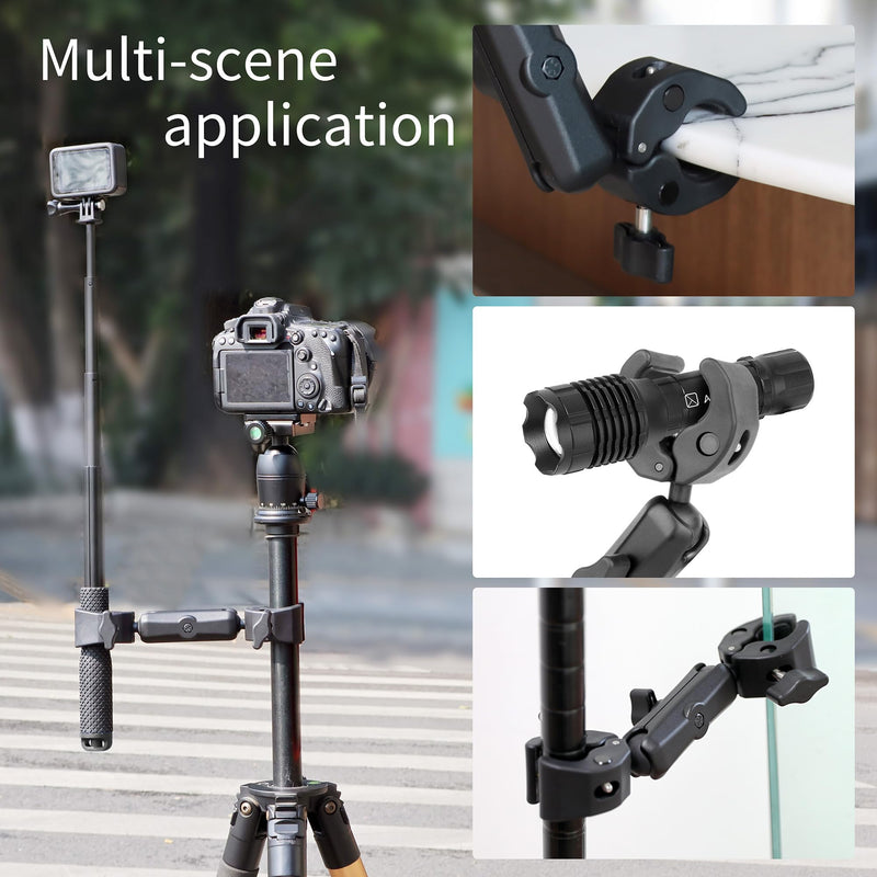 SOONSUN Double Super Clamp Camera Mount, Umbrella Clamp for Chair, Desk, Stroller, Wagons, Tripod, Pole, Light Stand, Cross Bar, Golf Cart, Motorcycle, Boom Stand, with 360° Magic Arm for Photography