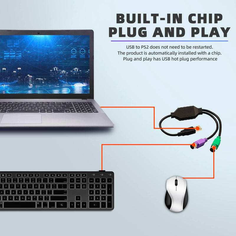 [AUSTRALIA] - 2Pack PS2 to USB Adapter Cable PS/2 Female to USB Male Converter Connector Adapter for PC Keyboard 