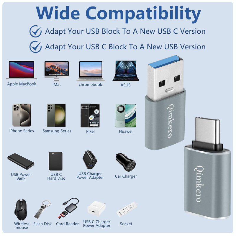 (4-Pack) 2 * Type C Female to A Male Charger Converter & 2 * USB C Male to USB Female OTG Adapter, for iPhone 12, 13, 14, 15, Apple, AirPods, iPad, MacBook, Samsung Galaxy S23, S22,MacBookPro