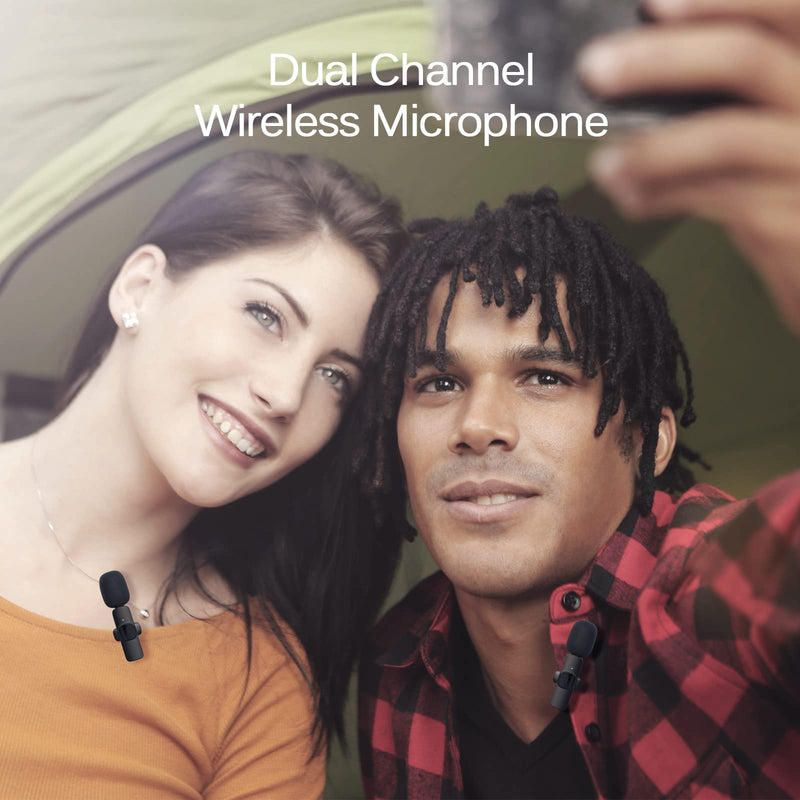 Dual Professional Wireless Lavalier Lapel Microphone for iPhone, iPad, Mini Video Recording Mic for Interview Video Podcast Vlog YouTube & Livestream, Noise Reduction, Plug & Play