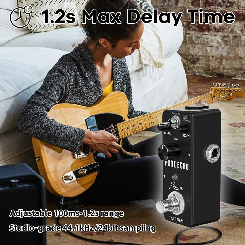 Rowin Digital Delay Guitar Effect Pedal Pure Echo with Clear Normal Reverse Function