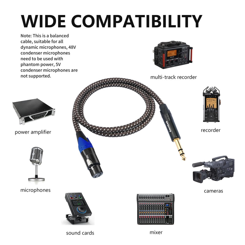 2Pack 1/4" to XLR Cable,Heavy Duty Nylon Braided,Gold Plated Plug,Balanced 1/4" TRS to XLR Female Patch Cable, Quarter Inch 6.35mm to 3pin XLR Female Microphone Cable, for Speaker,Mixer-6.6ft