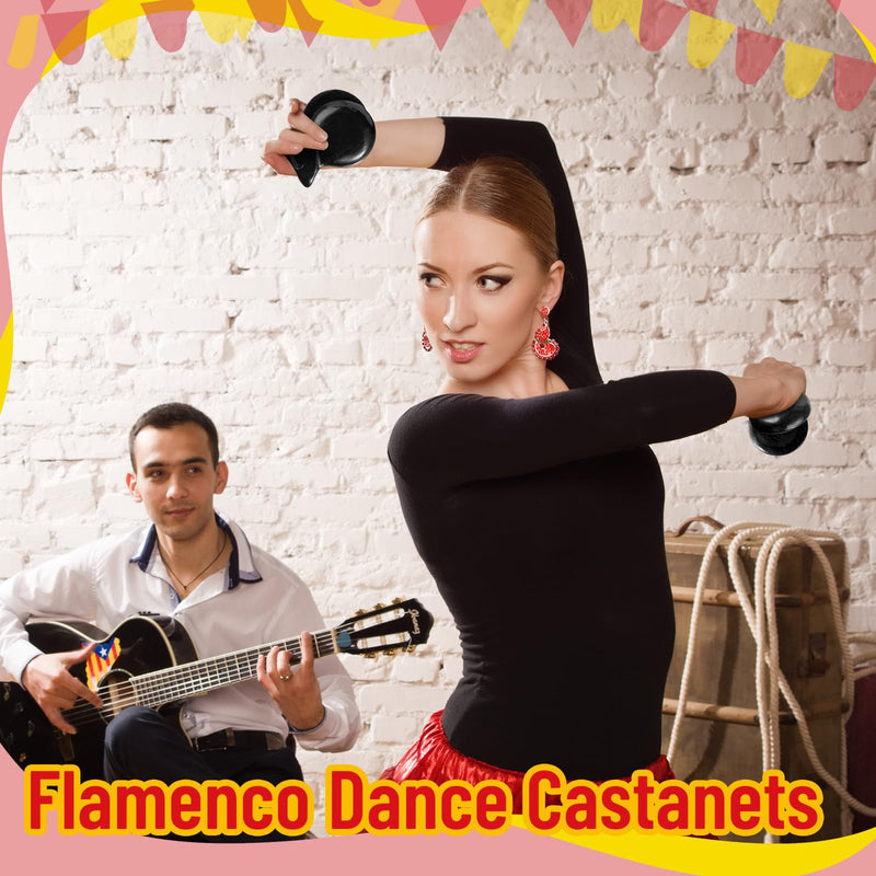 2 Pack Spanish Castanets Flamenco Castanets with String Traditional Wood Hand Percussion Castanets for Adults Kids Music Instrument Spain Souvenir Gift,1 Pair(Black) Black