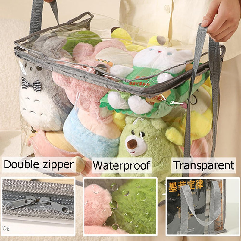 Ouliget Waterproof Clear Zippered Organizers Largesize,Moving Storage Bags with Reinforced Handles,Closet Organizers and Storage Container for Book DVD Blu Ray Disc Clothing,15''x12.5''x9.5'' (2) 2