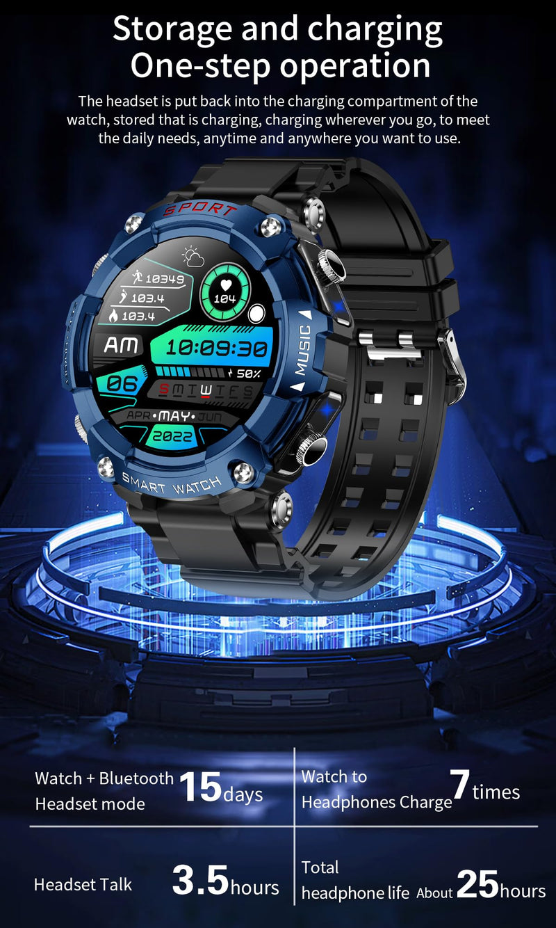 Smart Watch with Earbuds,1.52" HD Screen,2 in 1 Smart Watches for Men Women, Fitness Tracker Watch with Wireless Earphone Compatible for Android iOS with Sports Monitor Sleep Black