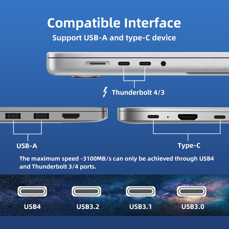 Magnetic USB-C 40Gbps NVMe SSD Enclosure for iPhone 15 Pro Max ProRes,USB to 2280 NVMe PCI-E Adapter, Aluminum External SSD Case with Cooling Fan for MacBook/ iPad Pro/Android