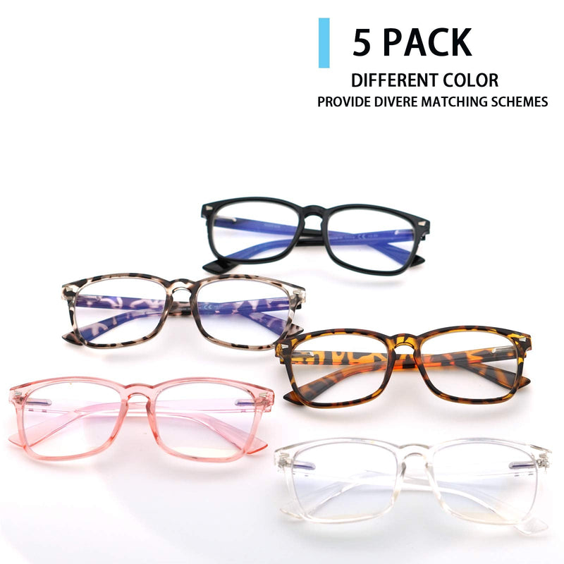VIDEBLA 5 Pack Blue Light Blocking Reading Glasses,Spring Hinge Readers for Women Men,Anti UV Ray Filter Nerd Eyeglasses Mix 1.5 x