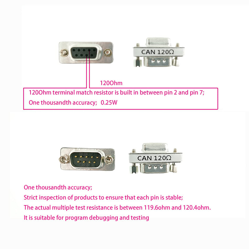 BUELEC CAN DB9 120ohm,CAN Bus Terminal Resistance,DB9 Female to Male Connector with Accuracy of one Thousandth 120 Ohm Resistance,high-Precision up to one Thousandth (CANDB9120ohm2PCS)