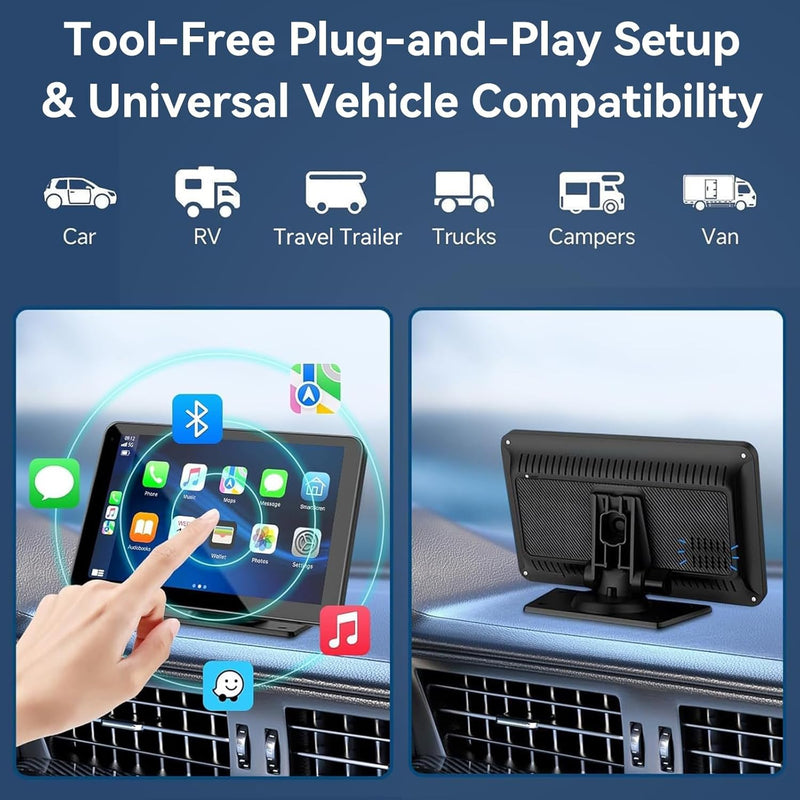 [AUSTRALIA] - Wireless Apple Carplay Screen for Car, 7" HD Touchscreen with Portable Apple Carplay & Android Auto Car Stereo with Backup Camera, GPS Navigation/Mirror Link/Voice Control/Bluetooth 7inches 