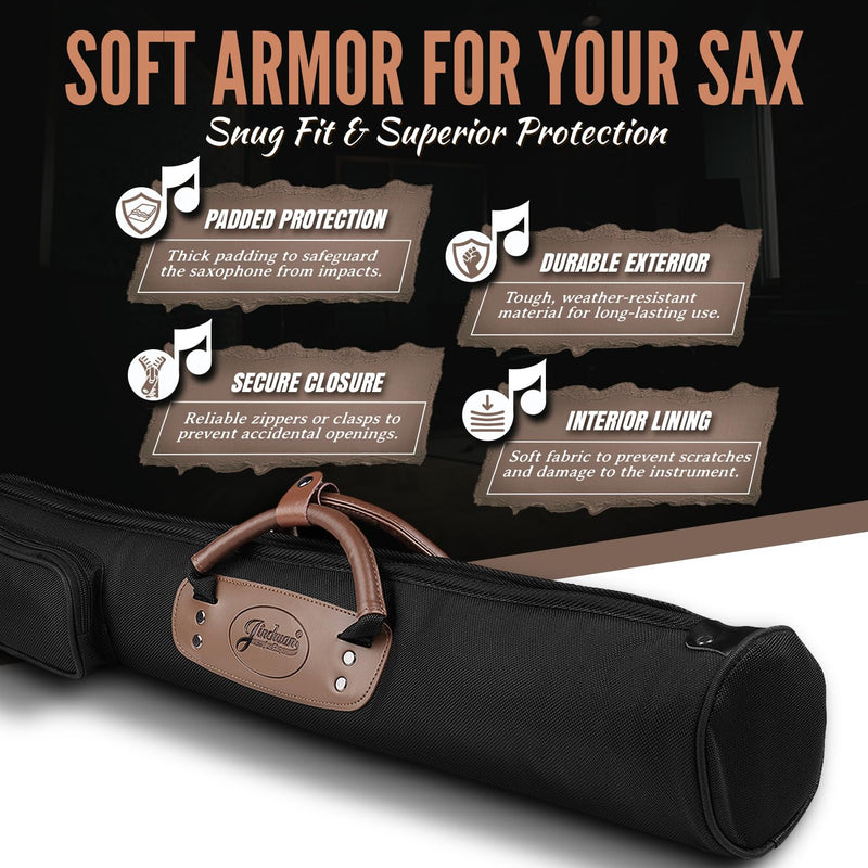 Flexzion Soprano Saxophone Case, Sax Gig Bag Backpack w/Strap, Pouch, Leather Handle, Music Instrument Storage, Lightweight, Water-Resistant & Shockproof for Wind Controller, Crampon Clarinet, Black,
