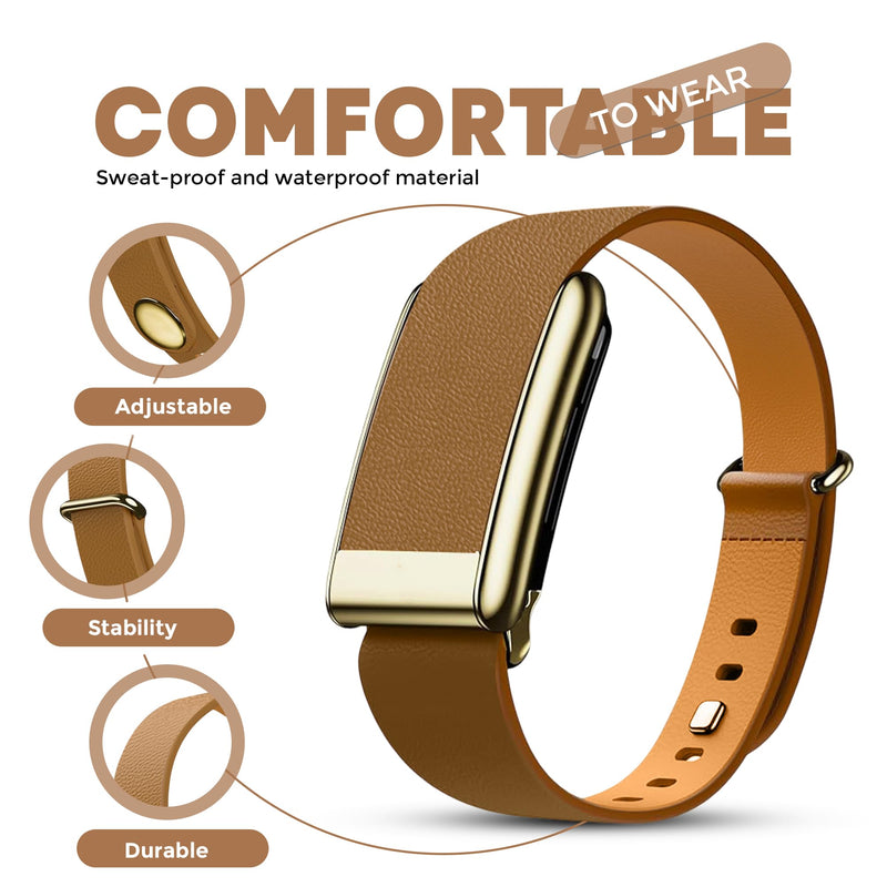 DADO Luxe Tapered Leather Replacement Band Compatible with WHOOP 5.0, One, Peak, and Life Fitness Tracker – Durable & Comfortable | Not for Whoop Gen 4 One/Peak Brown Gold - Slim