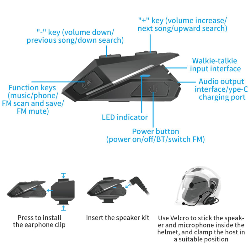 Motorcycle Bluetooth Headset, DSP Noise Cancelling Helmet Speakers | HD Stereo Helmet Speakers, Bluetooth 5.0 Motorbike Communication Headset, 18H Playtime for Motorcycle, Skiing, Cycling