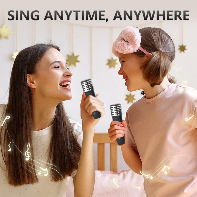Karaoke Machine 2 Microphones for Home Party with Phone Holder, Wireless Portable Bluetooth Speaker with Dynamic Lights for Kids Adults Mini Voice Changer Mic Speaker Set for Halloween Christmas Girls Black