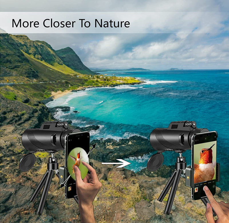 80x100 Monocular-Telescope High Powered for Smartphone Monoculars for Adults High Definition Monocular Telescope for Stargazing Hunting Wildlife Bird Watching Travel Camping Hiking black