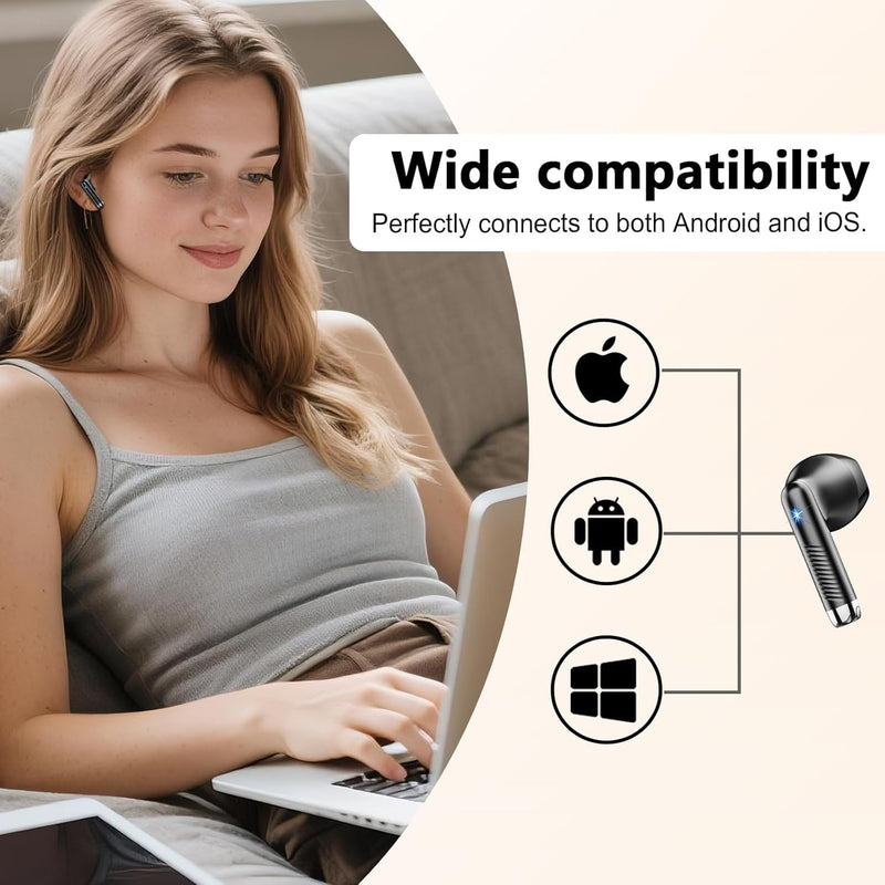 Wireless Earbuds, Bluetooth Headphones V5.4 Stereo Bass Ear Buds with ENC Noise Cancelling Mics,56H Bluetooth Earbuds with LED Display Charging Case, IP7 Waterproof Earphones for Android iOS【Mini】 A-Black