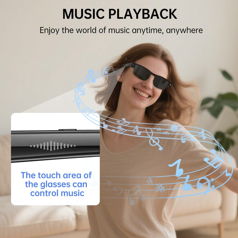 Smart Bluetooth Glasses with HD Camera –1080P Video Recording, AI Voice, Chatgpt, Open-Ear Audio, Music,Call, ANC Mic,Fashion Smart Sunglasses with Outdoor UV Protection,Wifi,Translation for Men Women Black