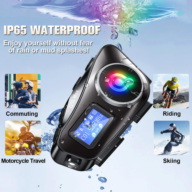 Motorcycle Intercom Helmet Bluetooth Headset with Mic IP65 Waterproof Noise Cancelling 500m Range Intercom Headphones with Microphone Helmet Motorcycle Hands-Free Communication System Universal Fit Black
