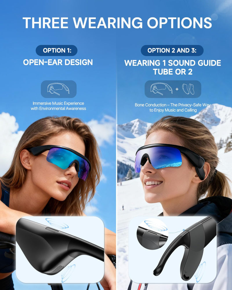 Bluetooth Audio Sunglasses: Polarized UV400 with Speakers | Polarized UV400 lenses with open-ear speakers and Bluetooth audio for driving, workouts and outdoor activities Blue