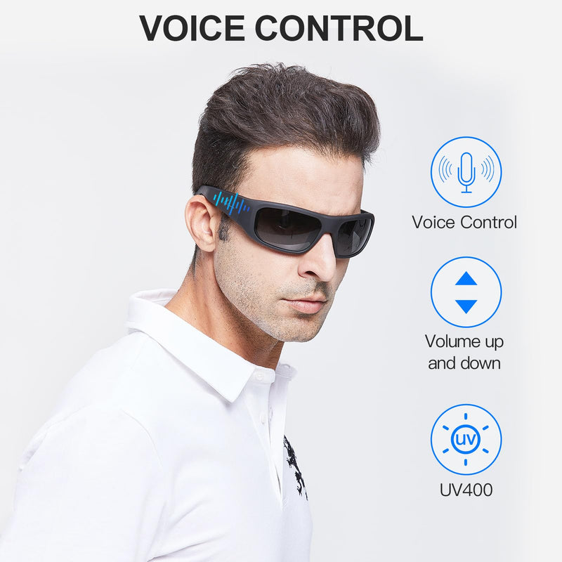 OhO sunshine Bluetooth Audio Sunglasses, Lightweight Open Ear Sport Glasses, 10H Playtime,Water Resistant with Voice Control Black Lens