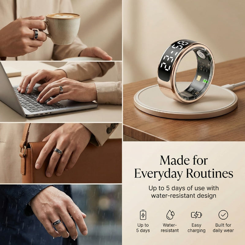 Size 8 Unisex Smart Ring Display, Fitness HR SpO2 Sleep Steps Tracker 8#