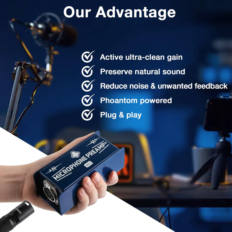 FC-1 Microphone Gain Preamp, +25dB of Ultra-Clean Gain, Perfect for Home Studios, Podcasting & Live Sound, Compatible with Shure SM7B, Electro-Voice RE20