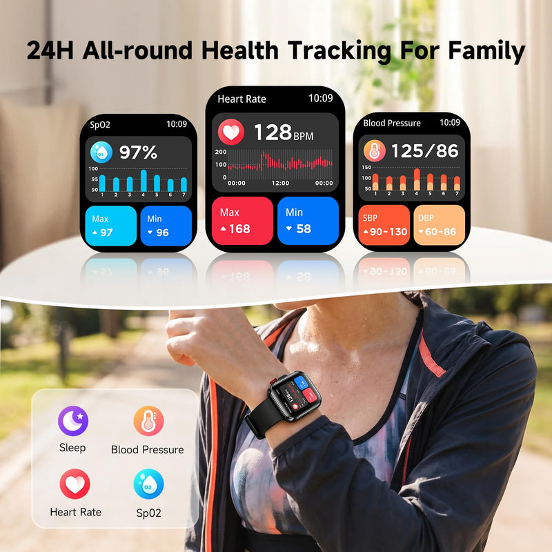 Smart Watch for Men Women, Fitness Tracker Smartwatch 1.83" HD IP68 Black | Answer/Make Call 24/7 Heart Rate/Sleep/SpO2 Monitor Waterproof 100+ Sport Modes Voice Assistant Compalible with Android & ios
