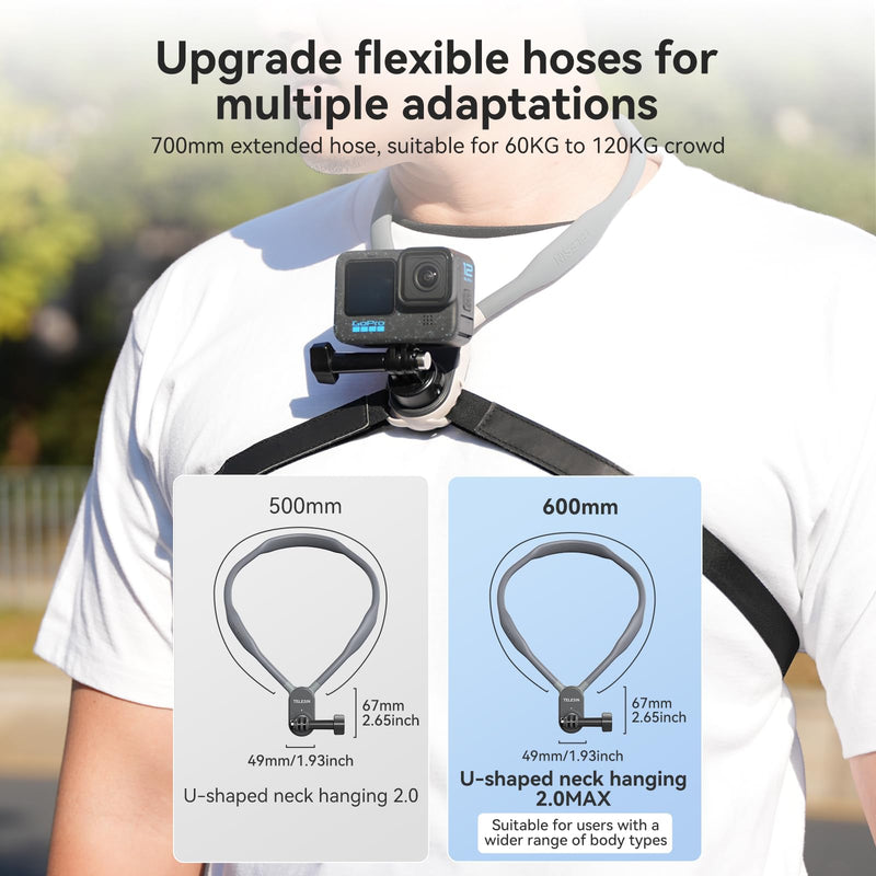 TELESIN S2 Plus Quick Release Magnetic Neck Mount with Fixing Chest Strap, Necklace Lanyard Holder for GoPro Max 12 11 10 9 8 7 6 Insta360 X3 X4 GO3 Ace Pro DJI Action 3 4 Osmo Pocket 3 Accessories 23.62" Collar