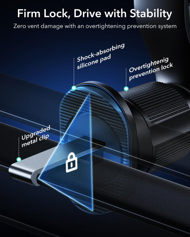 ESR OmniLock Qi2.2 25W Certified MagSafe Car Mount Charger with Cryoboost | Phone Cooling MagSafe Car Charger, 360° Rotatable, Air Vent Magnetic Car Phone Holder for iPhone 17/16 with iOS 26, S26 Ultra