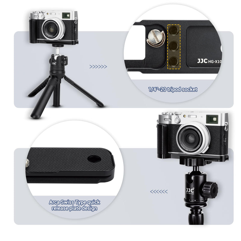 X100VI Handgrip,Metal Hand Grip L-Shape Bracket for FUJIFILM X100VI Only, X100VI Baseplate Holder with Quick Release Plate for Arca,Extra 1/4"-20 Tripod Hole & Hand Strap Hole Silver(Not Fits X100V)