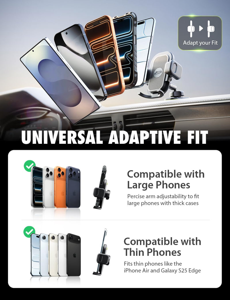 Bracketron TripGrip PRO Car Phone Holder Mount, Vent & Dash, One-Button | TripGrip PRO suction cup phone holder with secure vent hook, one-button release, and 360° rotation for most smartphones