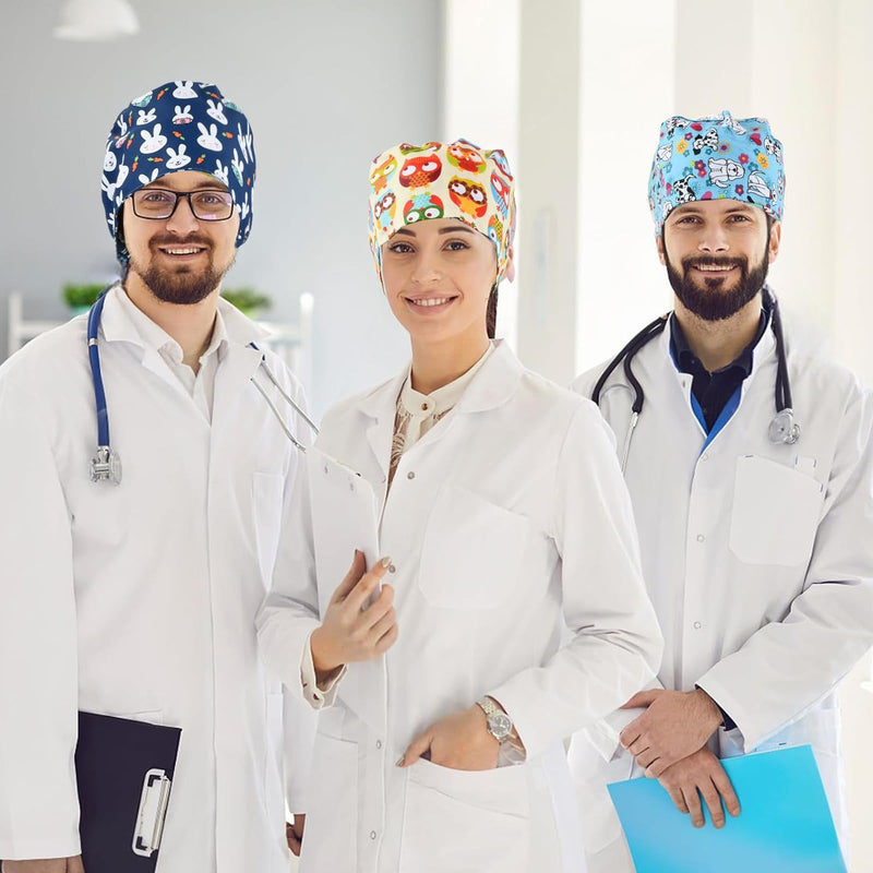 [AUSTRALIA] - Ziyonix Pack of 4 Surgical Caps with Buttons, Cotton Nurse with Sweatband, Bandana Work Caps, Adjustable Surgical Hat for Women and Men 