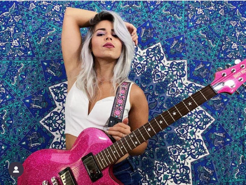 Art Tribute Guitar Strap For Acoustic, Electric and Bass Guitar, Adjustable Pink Woven Strap W/FREE BONUS 2 Picks + Strap Locks + Strap Button. Gift Set For Men & Women Guitar Players Non Personalized