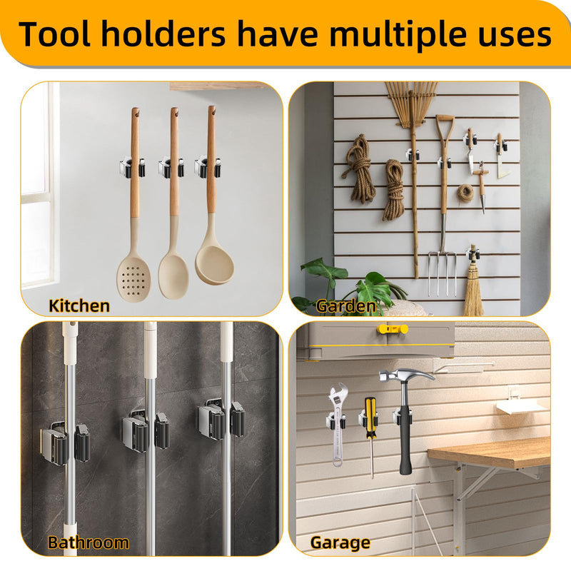 Trukafie Pack of 12 Broom Holder Wall Tool Holder Stainless Steel Garden Tools Tool Holder Wall Garden Tool Holder for Garden Kitchen Bathroom Garage Shovel Mop