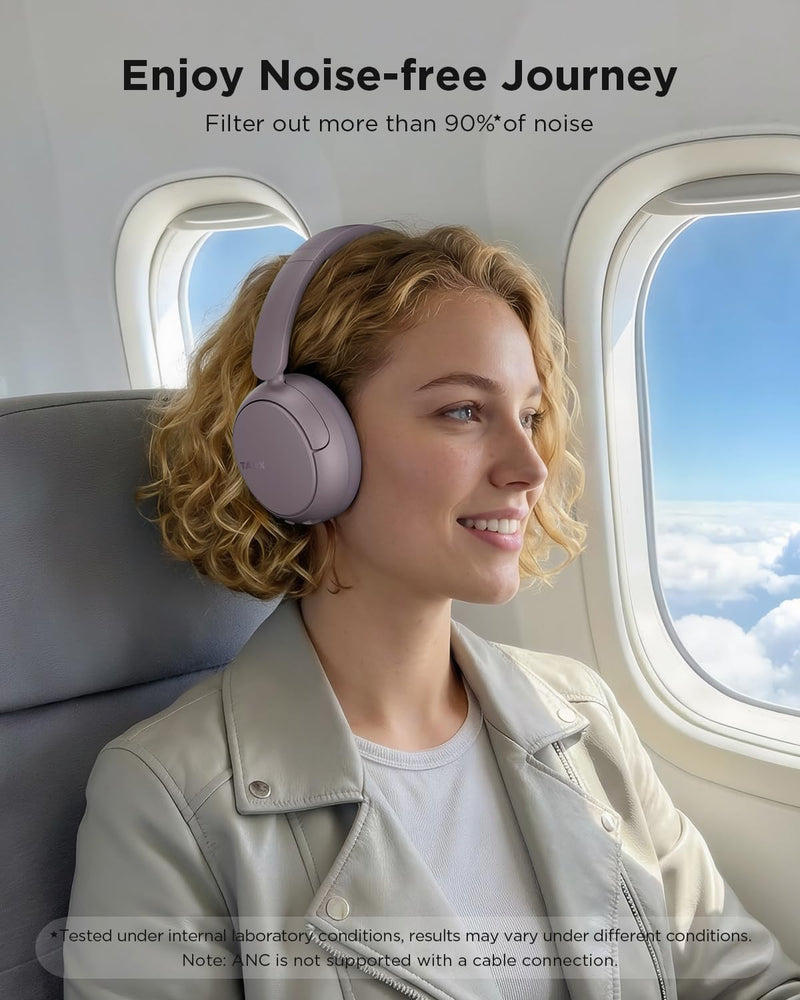 TALIX H30 Hybrid Active Noise Cancelling Headphones, 110H Playtime Hi-Res Audio Bluetooth 6.0 Wireless Over Ear ANC Headphones for Commute/Travel (Purple) Purple