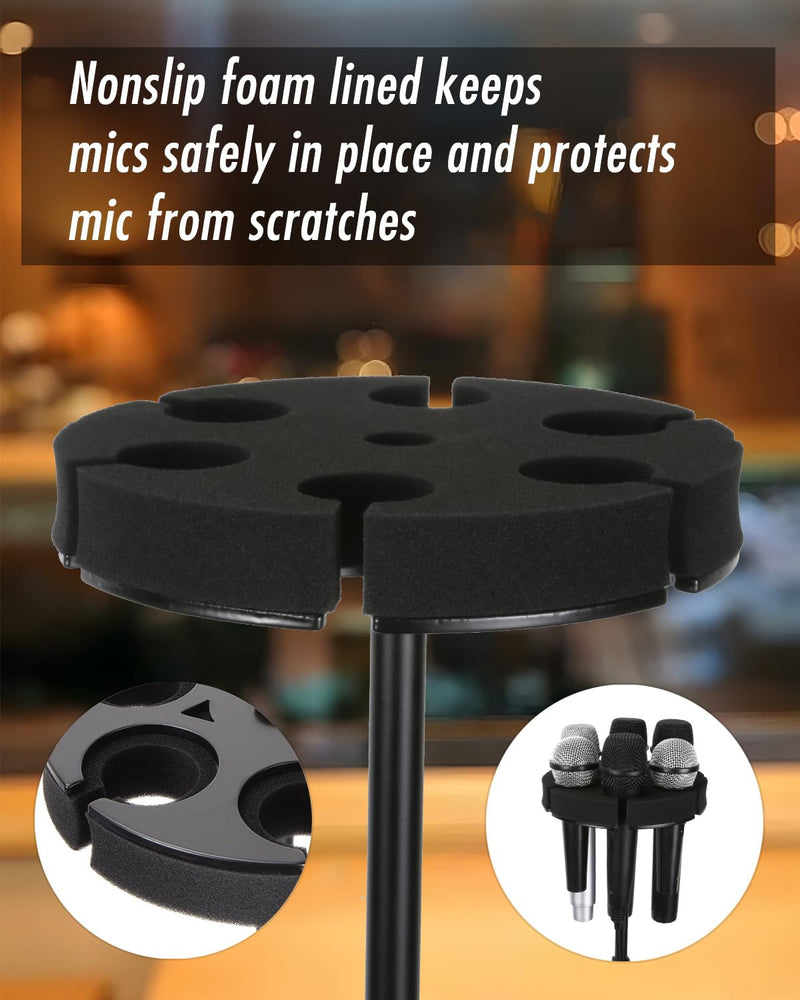 Multi Microphone Holder, Wired and Wireless Mic Holder for Stand, Hold Up to 6 Microphones, Aluminum, Black