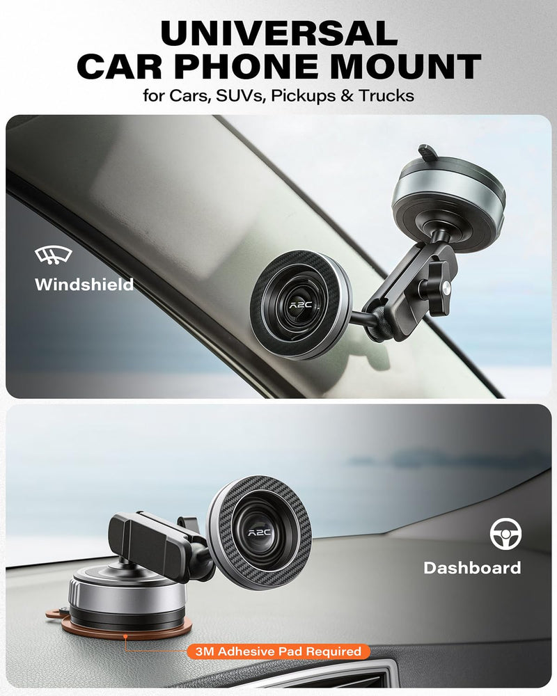 APPS2Car Car Phone Mount for MagSafe, Magnetic Suction Cup Holder | Windshield & Dashboard Mount, Aluminum Tri-Pivot Arm, 67mm Gel-Lock Twist-Lock Suction Cup, Universal Phone Compatibility