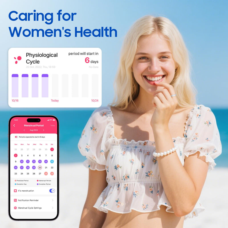 Smart Health Ring, Featuring Stress and Sleep Monitoring Functions, Compatible with iOS and Android,Waterproof Fitness Tracker for Women & Men, No Subscription Fee. (Black, 9)