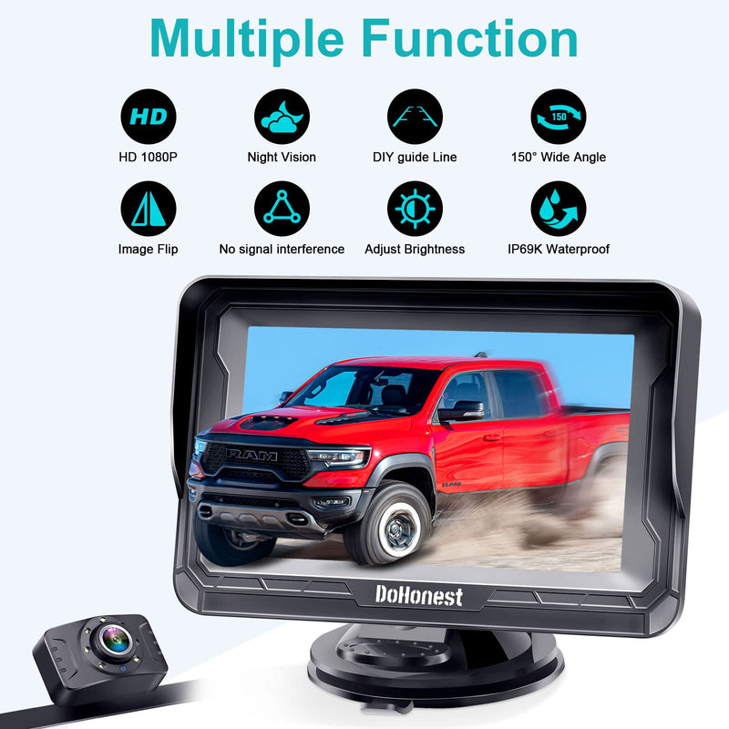 [AUSTRALIA] - DoHonest Backup Camera and Monitor Kit HD 720P Easy Installation for Car/Suv/Pickup/Truck/Van/RV/Trailer Single Power Rear View System Driving/Reversing Use IP68 Waterproof Night Vision 