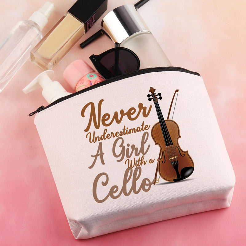 BDPWSS Cello Gift Cello Lover Cello Player Gift Cello Music Teacher Gift Never Underestimate A Girl With A Cello Makeup Bag (Girl With Cello) Girl With Cello