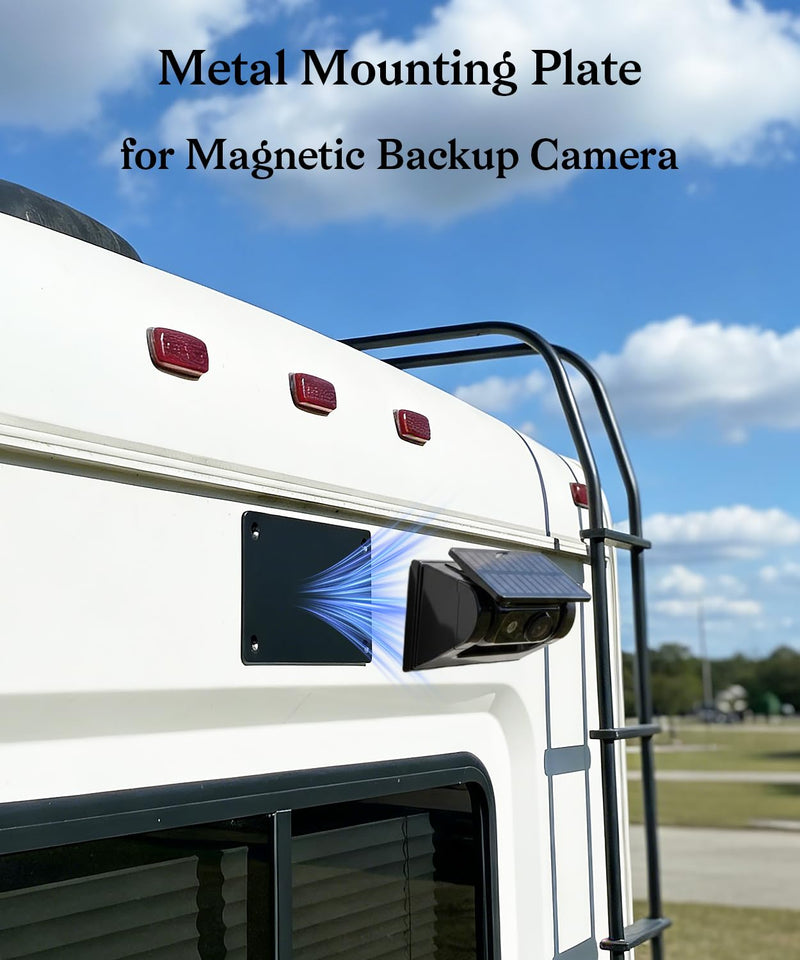 Black Metal Mounting Plate for Magnetic Wireless Backup Camera | Iron Bracket with Adhesive or Screw Installation, Compatible with RV, Trailer, Truck, Camper