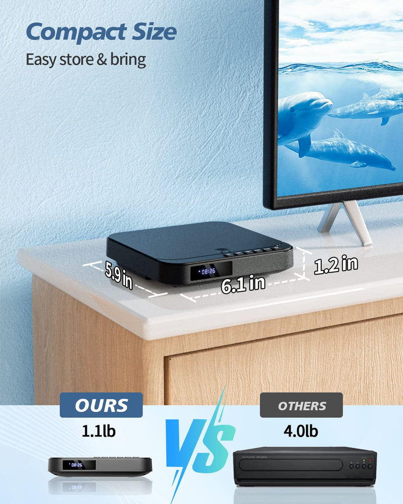 Desobry Mini DVD Player HDMI, 1080P HD Small Compact DVD Player for Smart TV with All Region Free, DVD CD Player with AV Output, USB/TF Card Input, Remote Control, Support PAL/NTSC Black