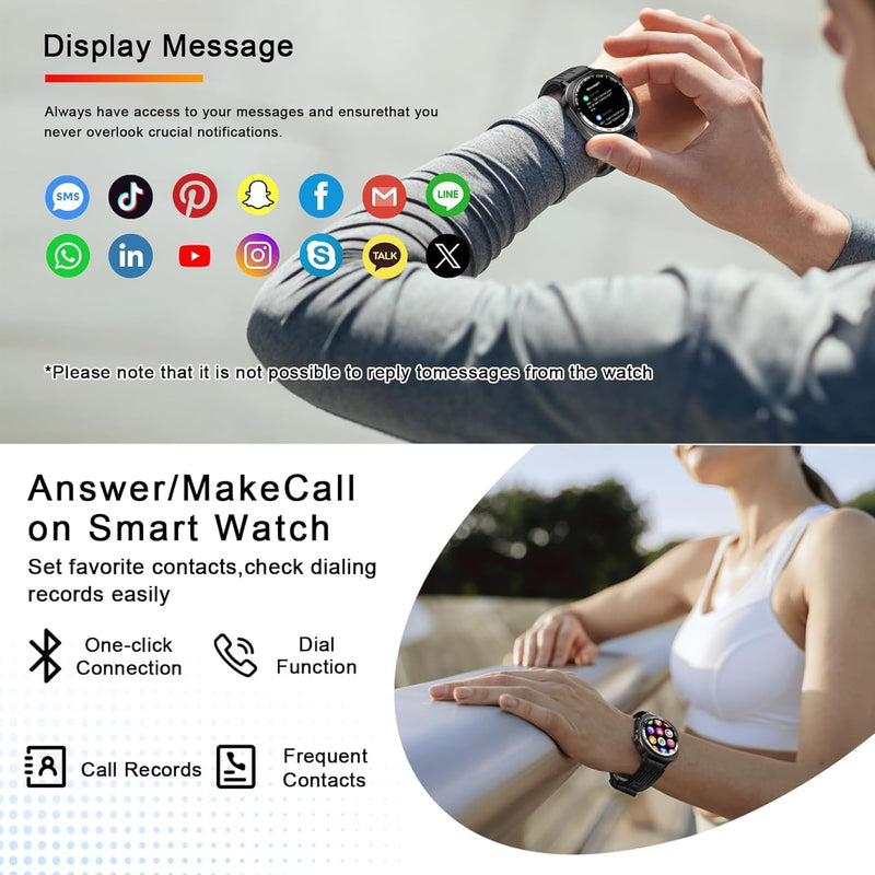 Smart Watch,2026 AMOLED 1.43",Bluetooth 5.4 Calling Smartwatch,1000mAh Battery,96 Days military watches,130+ Sports,Flashlight,Heart Rate,Sleep Monitor,IP68 Waterproof Fitness Tracker,for Android iOS A-Black