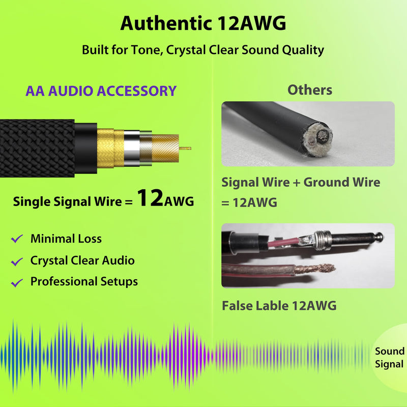 12 AWG OFC Speaker Cable 1/4 Inch 10ft Nylon Braided, Noiseless Design Triple(2 Copper&Al-Foil) Shielded Guitar Amp Head to Cabinet Cable for Marshall Boss Fender High-Watt Amp Cab