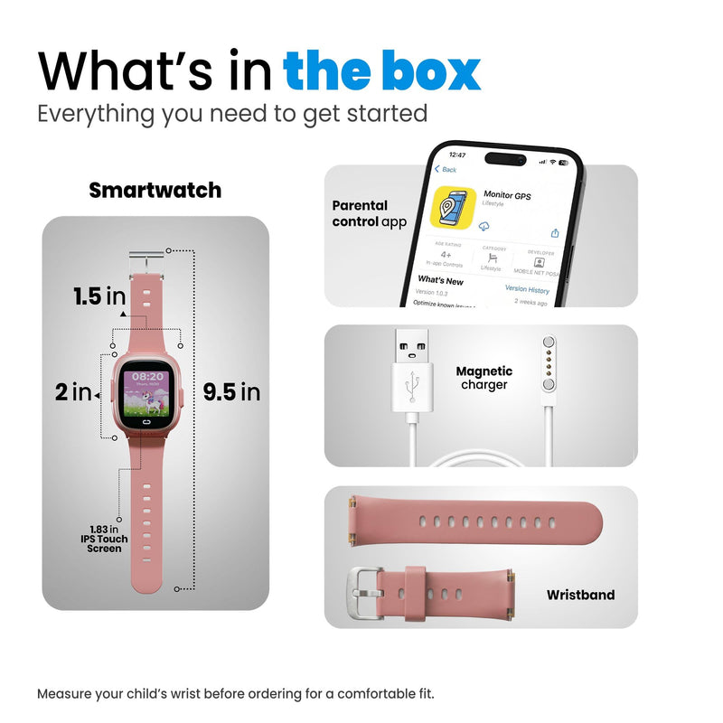 Smart Watch for Kids with GPS Tracker, Audio & Video Calling, SOS Alerts, HD Camera, Fitness Tracker, Parental Controls, Kids Smart Watch for Boys & Girls, Subscription Required (Pink)
