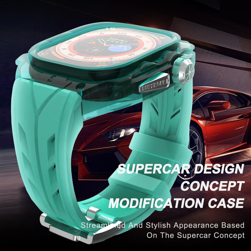 Luxury Translucent Smartwatch Case for Apple Watch Ultra 1/2 49mm, Fully Wrapped Lightweight Rugged case with Silicon Strap, Stainless Steel Buttons, Protective Cover for Men/Women (Mint Blue) Mint Blue
