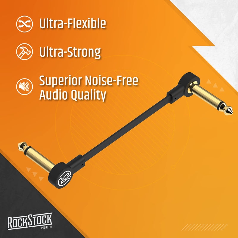 Rock Stock Guitar Flat Patch Cables (Pack of 3) - 12 Inch S-Shape Ultra-Thin Effect Guitar Pedal Patch Cables - Right-Angle, Black with Durable Gold Plated Connectors, Maximize Pedalboard Space 12 Inches