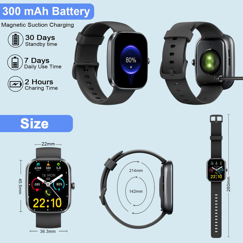2026 New 1.91" HD SmartWatch, Fitness Watch with 120+ Sport Modes, Smart Watch for Men Women (Answer/Make Call), IP68 Waterproof, Heart Rate/Sleep Monitor, Pedometer, Activity Tracker for Android iOS Morden Black